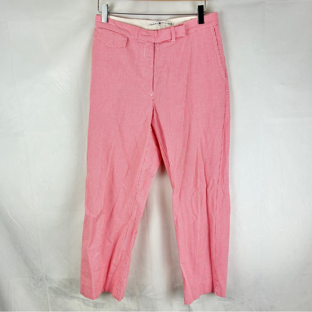TOMMY HILFIGER Vintage Y2K Gingham Check Cotton Straight Pants Size 6 Pink White
